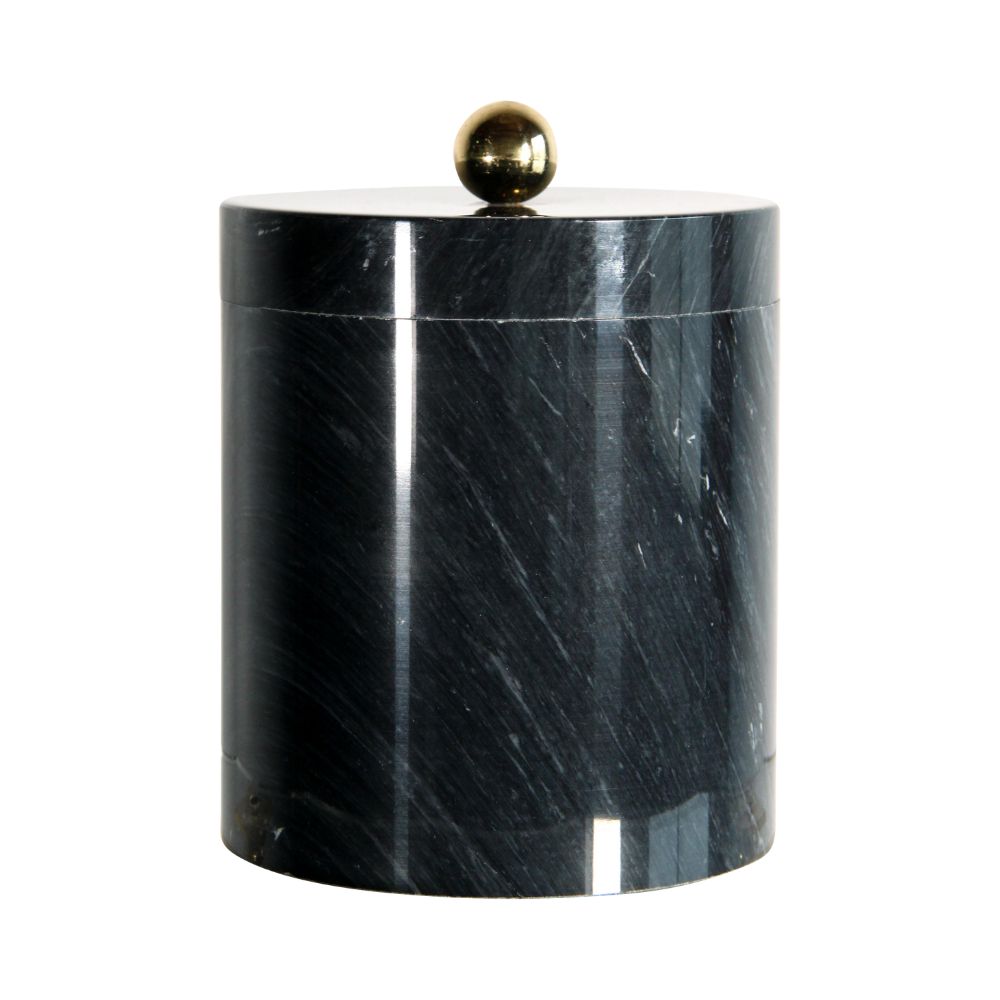 1980's Contemporary Solid Black Marble & Brass Ice Bucket