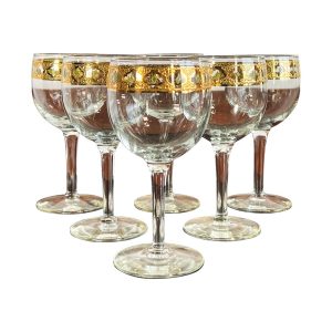 Hollywood Regency Culver Gold RImmed Small Wine / Cocktail Glasses - Set of 6