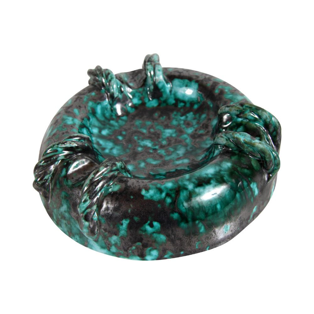 Mid Century Modern Green & Black Italian Ceramic Ashtray