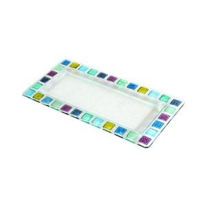 Mid Century Modern Higgins Style Color Block Glass Dish / Tray