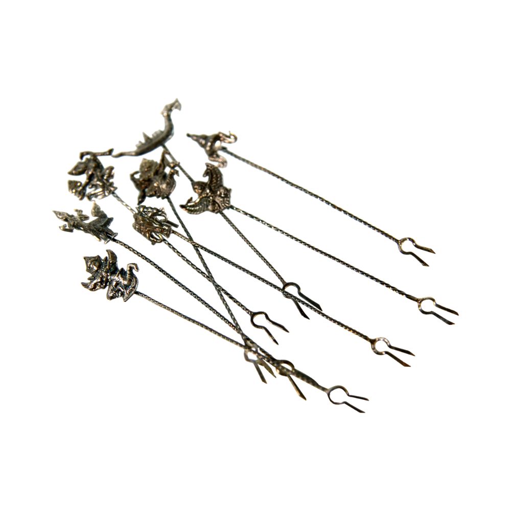 Thai Sterling Silver Cocktail Forks / Hors d'Oeuvre Picks - Set of 8