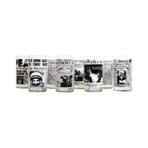 Vintage 1930's - 1960's Newspaper Cover Tumblers Cocktail Glasses - Set of 8