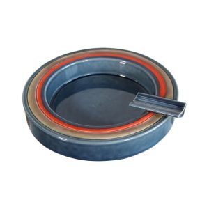 Vintage Baldelli Ceramic Cigar Ashtray in Stone Blue With Orange Accents