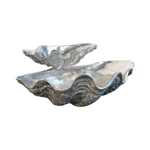 Vintage C.1980's Arthur Court Aluminum Tridacna Shell Chip & Dip Serving Bowl