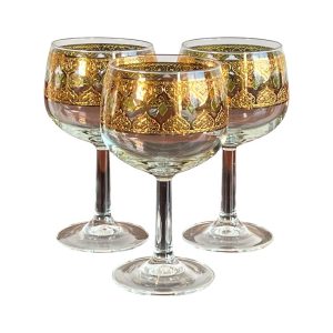 Vintage Culver 22k Gold Chardonnay Wine Goblet Wine Glasses - Set of 3