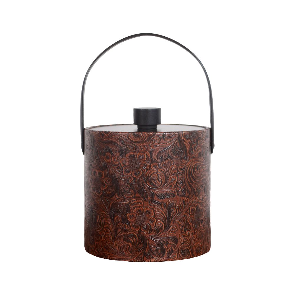 Vintage Mid Century Faux Tooled Leather Ice Bucket