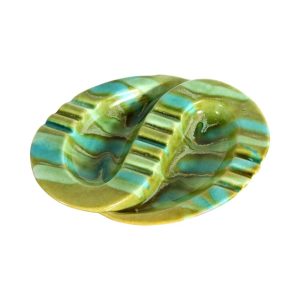 Vintage Mid Century Modern Green & Turquoise Art Pottery Ashtray / Catchall