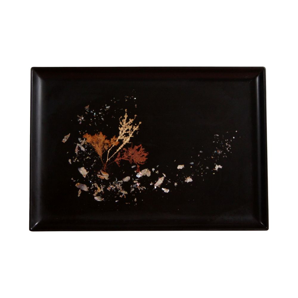 Vintage Mid Century Nautical Black & Shell Serving Tray