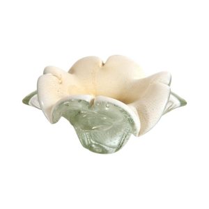 Vintage Murano Art Glass White & Gold Fleck Sommerso Flower Bowl