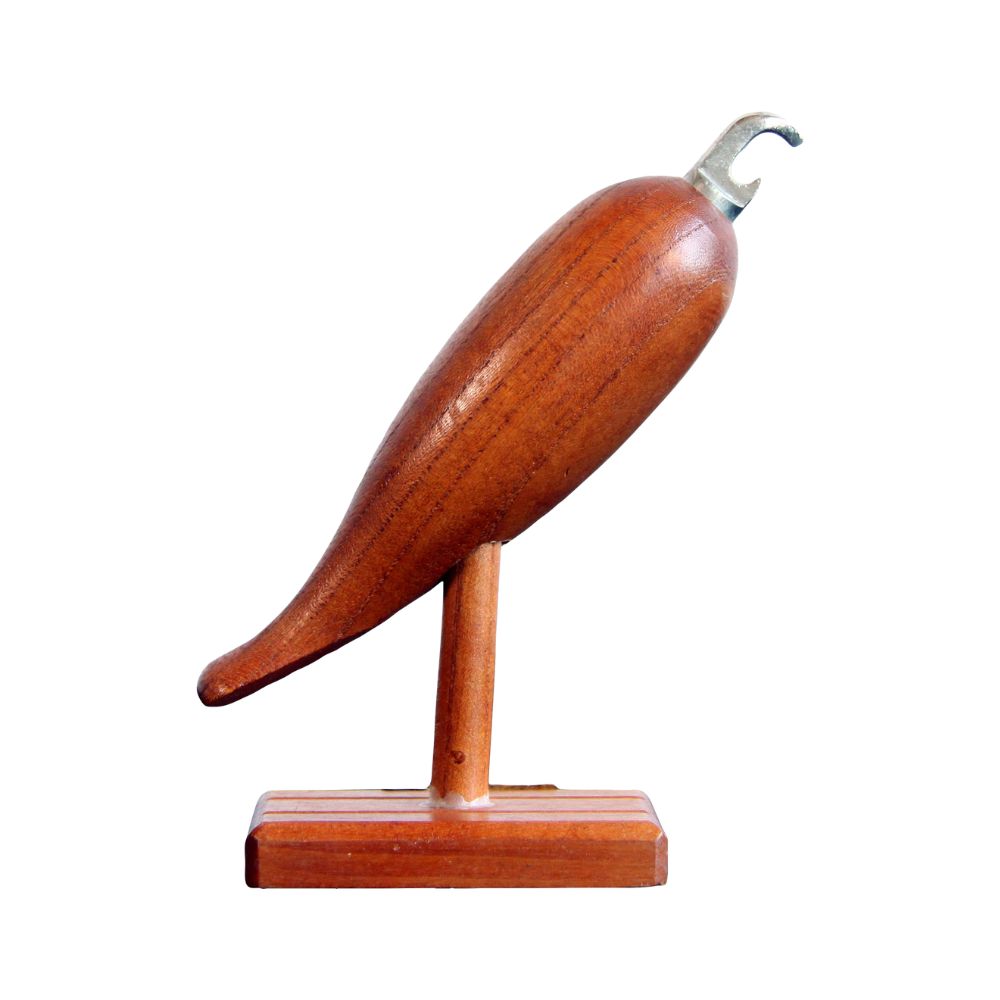 Vintage Teak Bird Bottle Opener on Stand